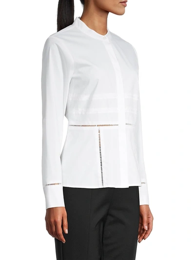 Shop Donna Karan Lace Eyelet Peplum Shirt In White