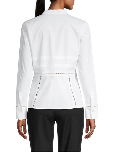 Shop Donna Karan Lace Eyelet Peplum Shirt In White