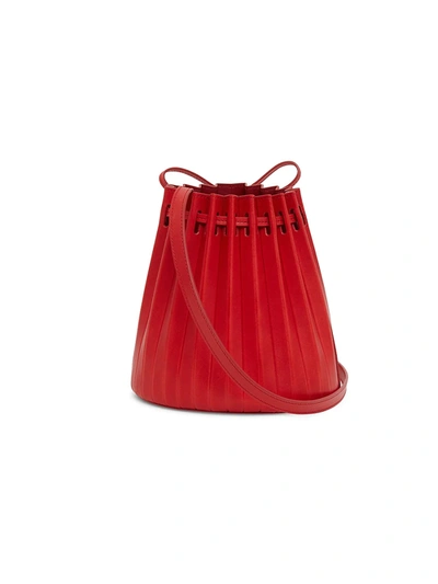 Shop Mansur Gavriel Women's Mini Pleated Leather Bucket Bag In Red