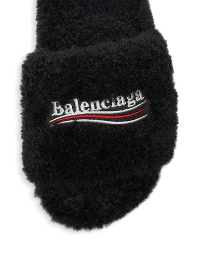 Shop Balenciaga Furry Political Campaign Faux Shearling Slippers In Blue White