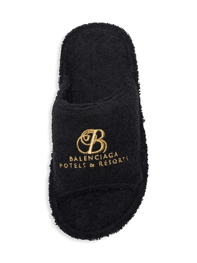 Shop Balenciaga Home Terry Slippers In Black Gold