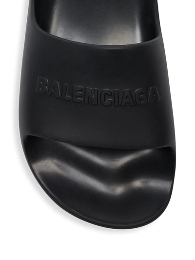 Shop Balenciaga Women's Mono Logo Platform Pool Slides In Blue