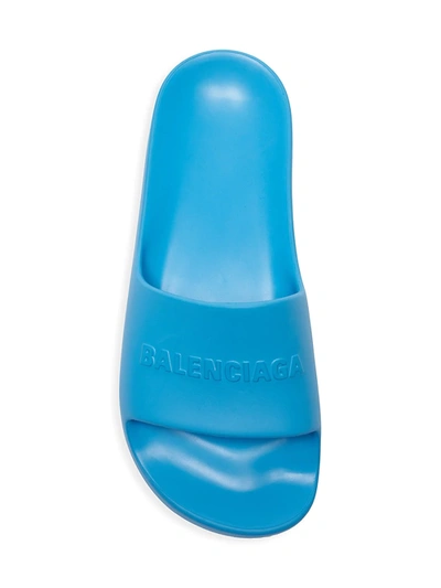 Shop Balenciaga Women's Mono Logo Platform Pool Slides In Blue