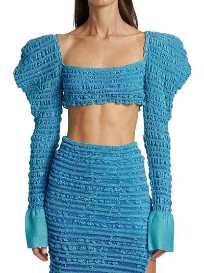 Shop Herve Leger Puckered Stitch Strong Shoulder Crop Top In Tahitian 488