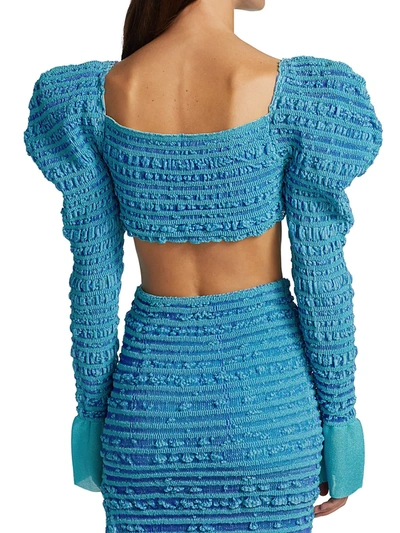 Shop Herve Leger Puckered Stitch Strong Shoulder Crop Top In Tahitian 488