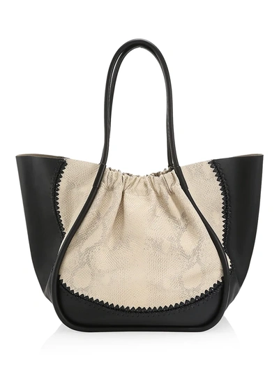 Shop Proenza Schouler Xl Ruched Two-tone Snake-print Leather Tote In Black Desert