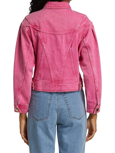 Shop Acler Florence Cropped Denim Jacket In Neon Pink