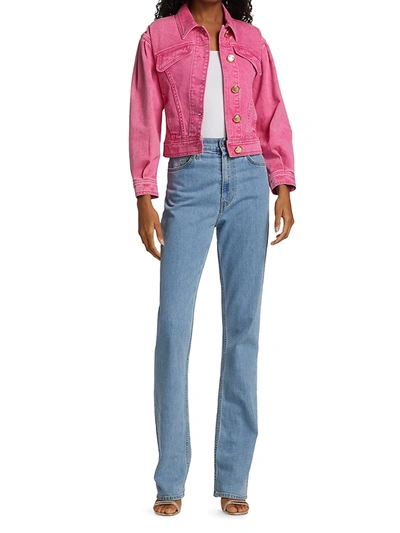 Shop Acler Florence Cropped Denim Jacket In Neon Pink