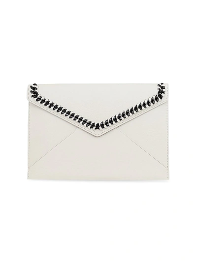 Shop Rebecca Minkoff Women's Leo Chain-trimmed Leather Envelope Clutch In Plaster