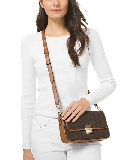 Shop Michael Michael Kors Small Bradshaw Logo-print Shoulder Bag In Brown Acorn