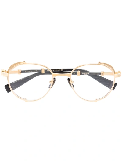 Balmain Gold Tone Brigade-i Round Glasses In Gold