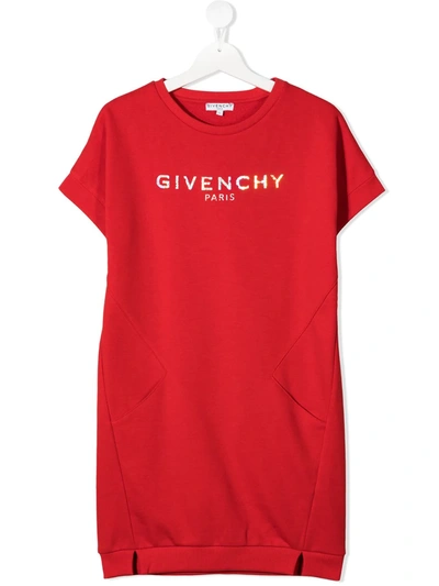 Shop Givenchy Longline Logo T-shirt In Red