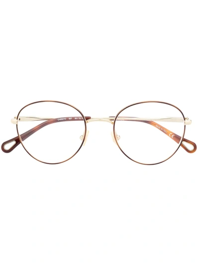 Shop Chloé Round Tortoiseshell Wire Glasses In Brown