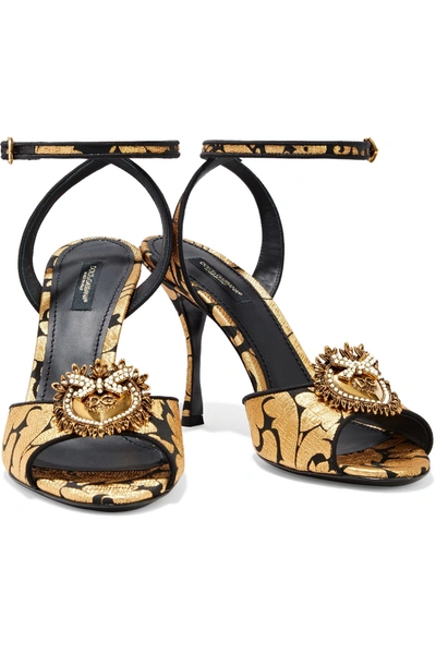 Shop Dolce & Gabbana Devotion Embellished Brocade Sandals In Black