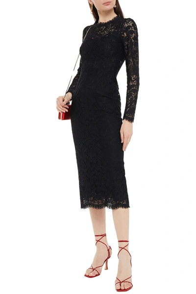 Shop Dolce & Gabbana Corded Lace Midi Dress In Black