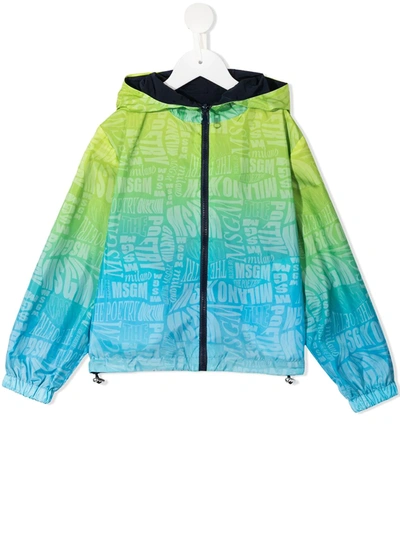 Shop Msgm Reversible Gradient Logo Print Windbreaker In Green