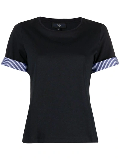 Shop Fay Striped Cuff Cotton T-shirt In Blue