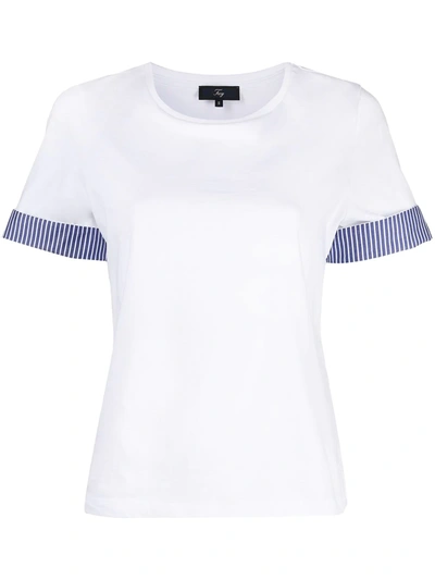 Shop Fay Striped Cuff Cotton T-shirt In White