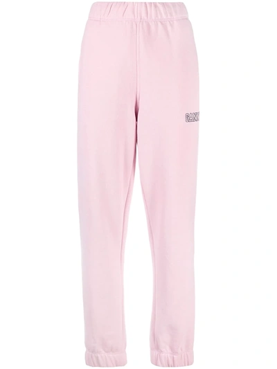 Shop Ganni Logo-embroidered Tapered Track Pants In Pink