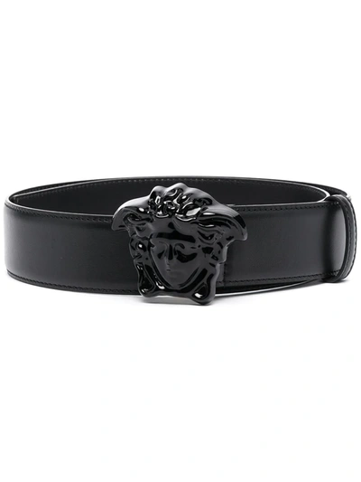 Shop Versace Palazzo Medusa Leather Belt In Black