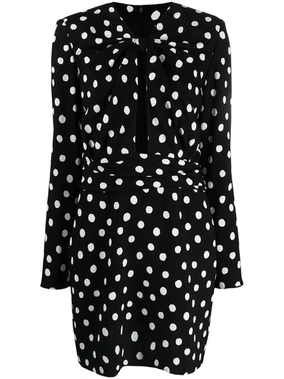 Shop Saint Laurent Polka-dot Minidress In Black