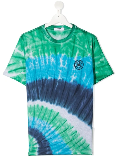 Shop Msgm Teen Tie-dye Logo T-shirt In Green