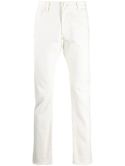 Shop Giorgio Armani Straight-leg Stretch-cotton Trousers In White