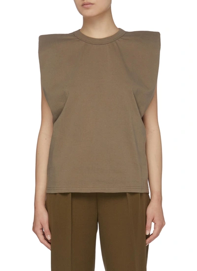 Shop The Frankie Shop 'eva' Padded Shoulder Sleeveless Cotton Top In Brown