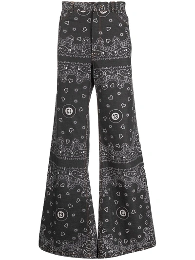 Shop Duoltd Bandana-print Wide-leg Jeans In Grey