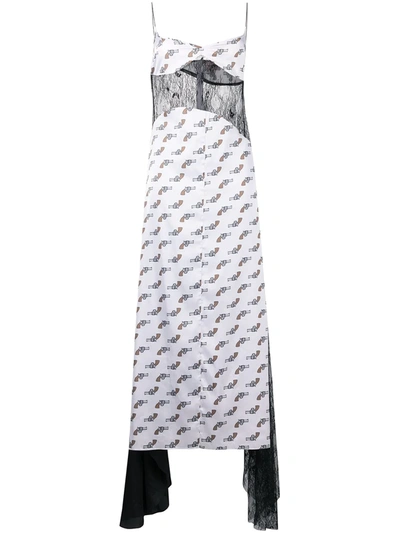 Shop Natasha Zinko Pistol-print Lace-panelled Slip Dress In White