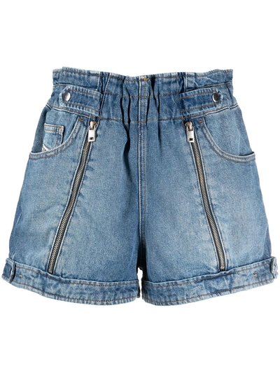 Shop Diesel High Waisted Denim Shorts In Blue