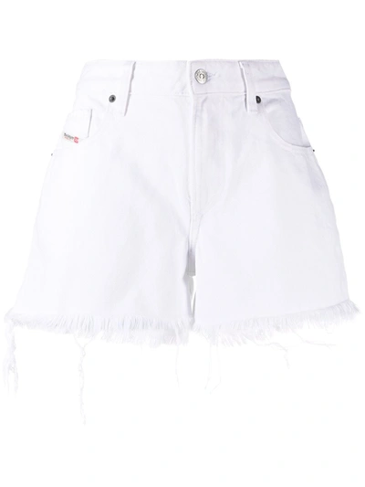 Shop Diesel Distressed Denim Shorts In White