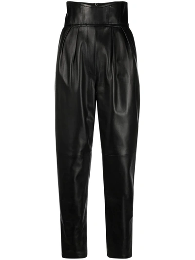 Shop Philipp Plein High-waisted Leather Trousers In Black