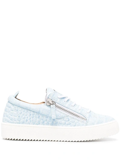Shop Giuseppe Zanotti Zip-detail Lace-up Trainers In Blue