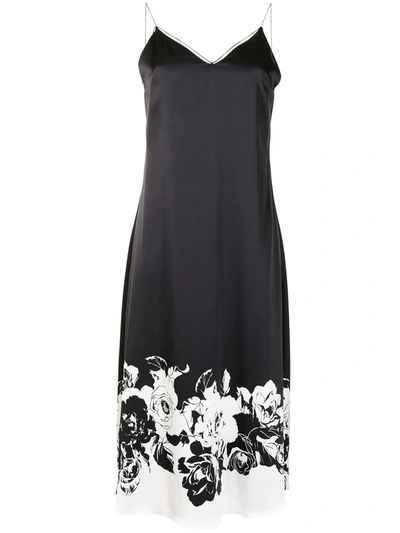 Shop Adam Lippes Floral-print Midi Silk Dress In Black