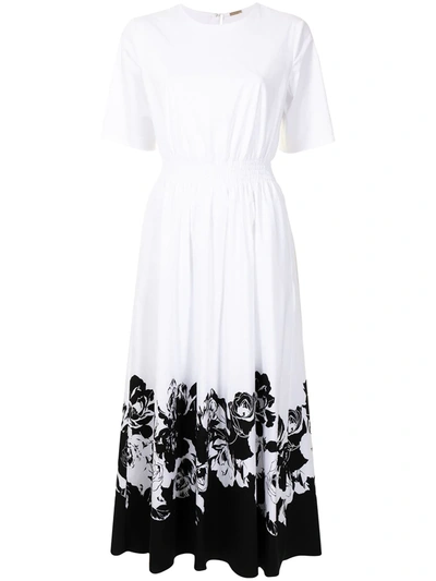 Shop Adam Lippes Floral Print Flared Midi Dress In White