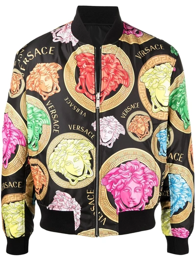 Shop Versace Medusa Motif Print Bomber Jacket In Black