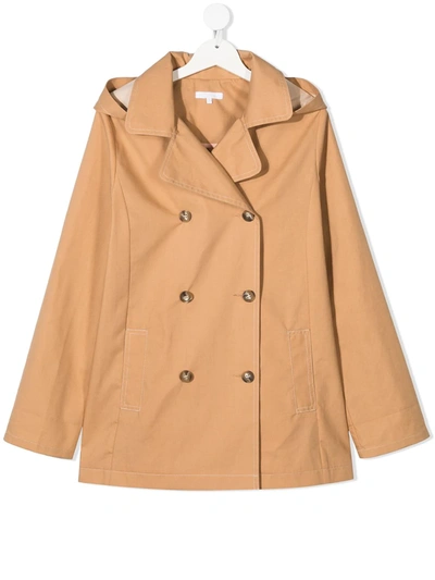 Shop Chloé Teen Hooded Double-breasted Trench Coat In Neutrals