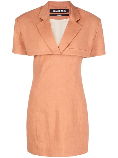 Shop Jacquemus Notched-lapel Short-sleeve Dress In Orange