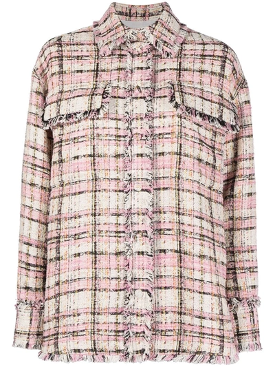 Shop Msgm Tweed Long-sleeve Jacket In Pink