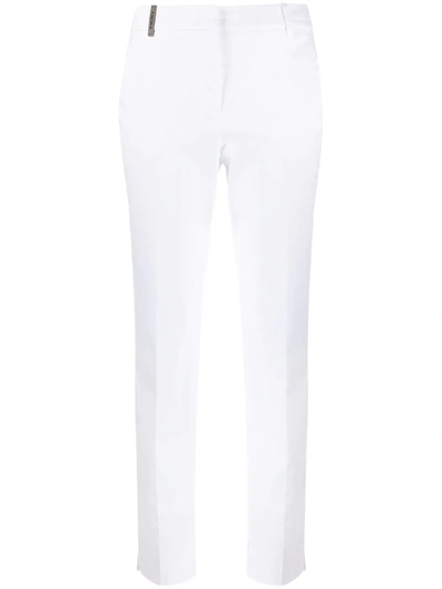 Shop Peserico Cropped Slim-fit Trousers In White