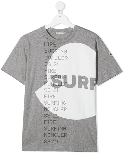 Shop Moncler Teen Surfing Logo T-shirt In Grey