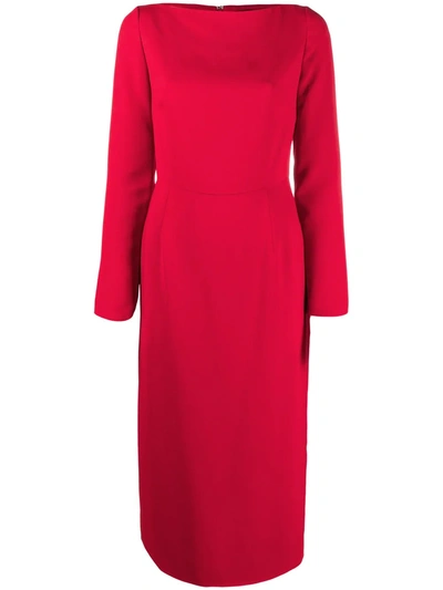 Shop Valentino Boat-neck Fitted Midi Dress In Red