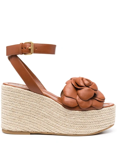 Shop Valentino 100mm Atelier 03 Rose Editon Wedge Sandals In Brown