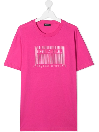 Shop Diesel Teen Logo-print Cotton T-shirt In Pink