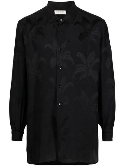 Shop Saint Laurent Palm Tree Silk Shirt In Black