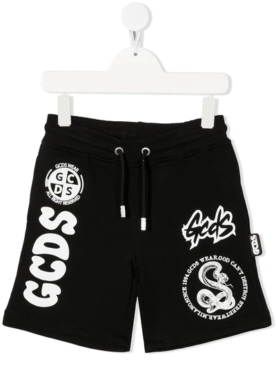 Gcds Logo Print Cotton Track Shorts In Black