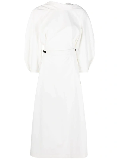 Shop Jil Sander Puff-sleeve Midi Dress In White
