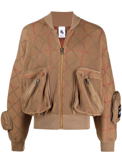 Shop Nike Ribbed Zip-up Jacket In Brown