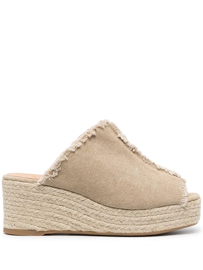 Castaã±er Queral Raw-cut Wedge Espadrilles In Neutrals